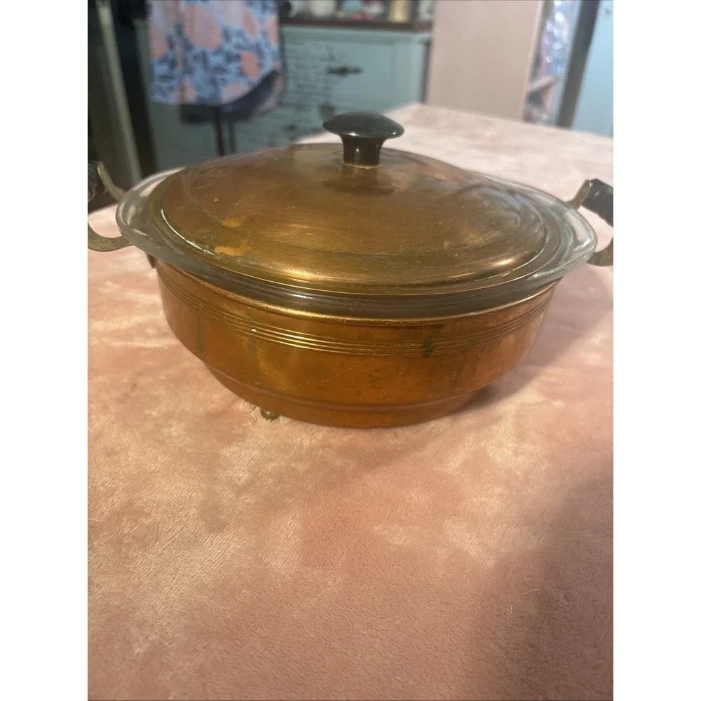 VINTAGE COPPERCRAFT GUILD CASSEROLE DISH W/LID & PYREX ROUND BAKING DISH INSERT